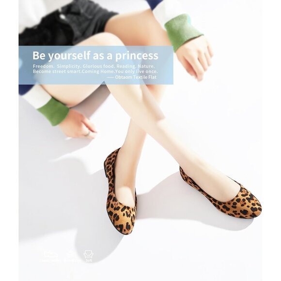 Obtaom Women Leopard Textile Closed Round Toe Slip on Ballet Flats Shoes - Picture 6 of 7